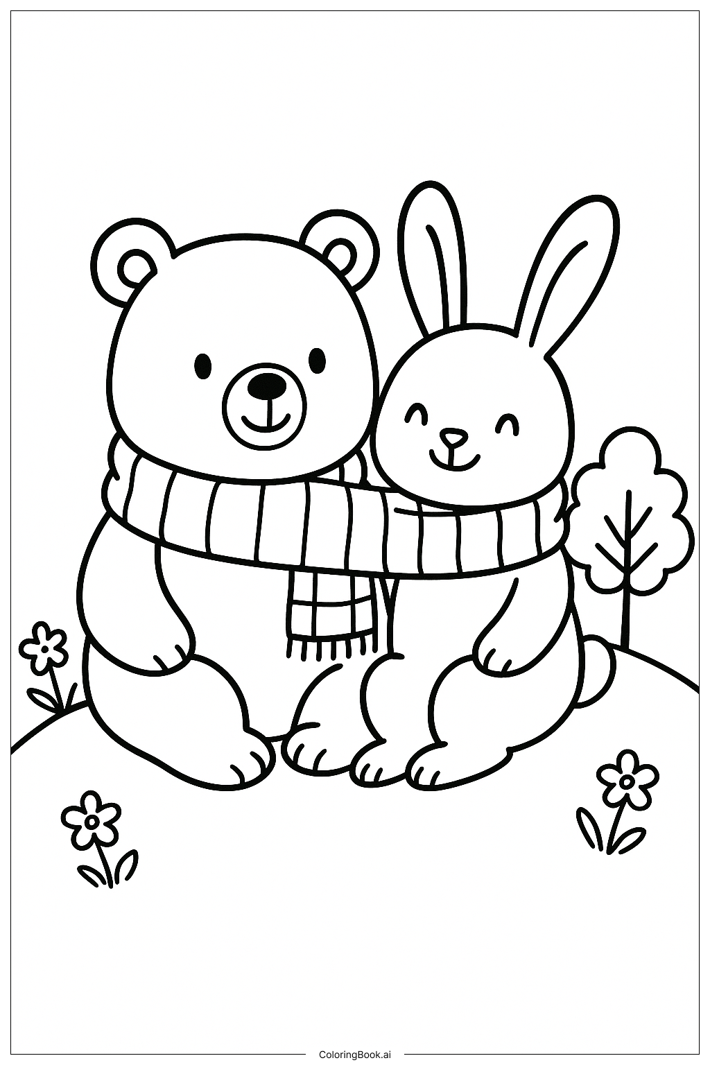 Cozy Friends Sharing A Scarf Coloring Page