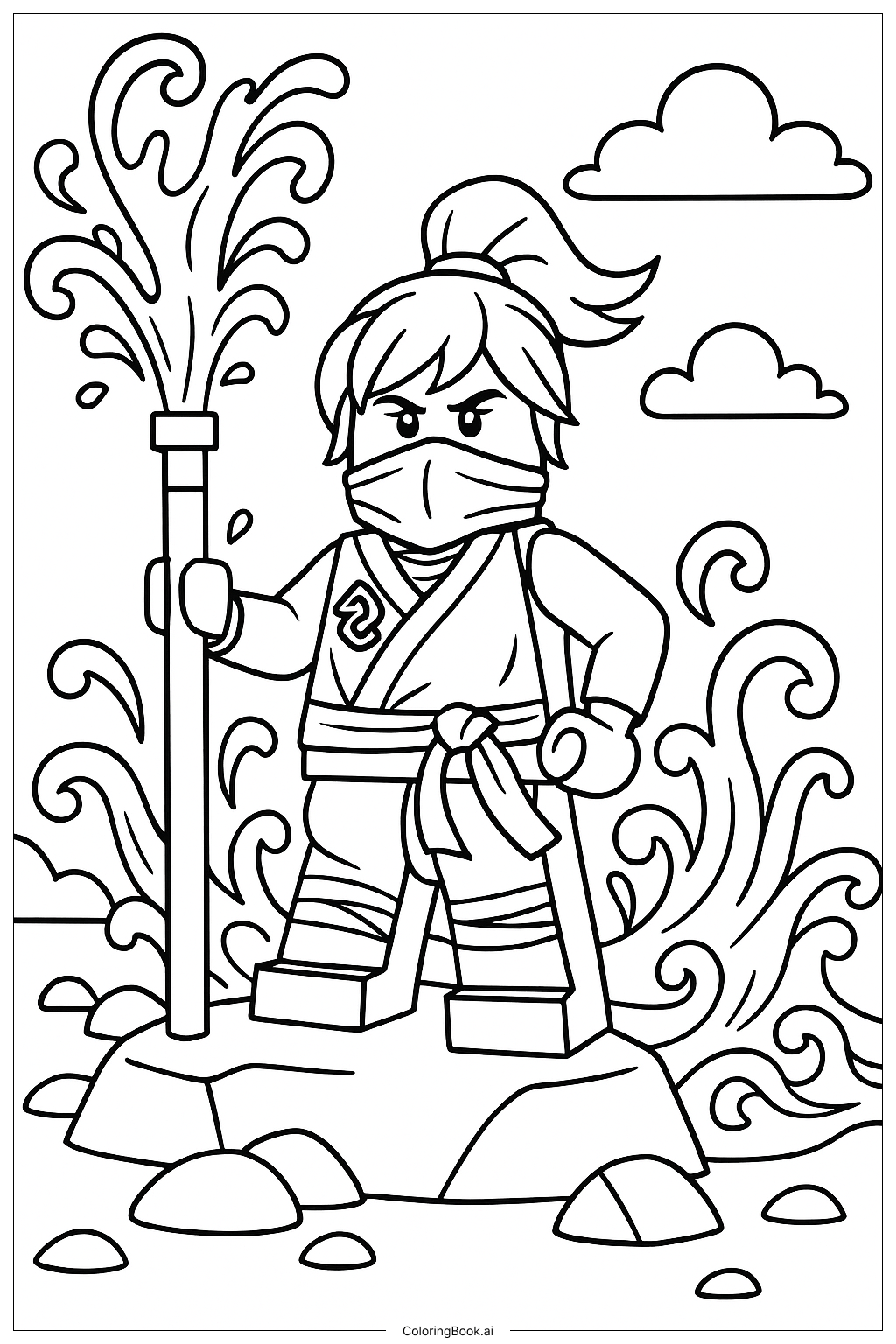 Página para colorear de Ninjago Nya The Water Master