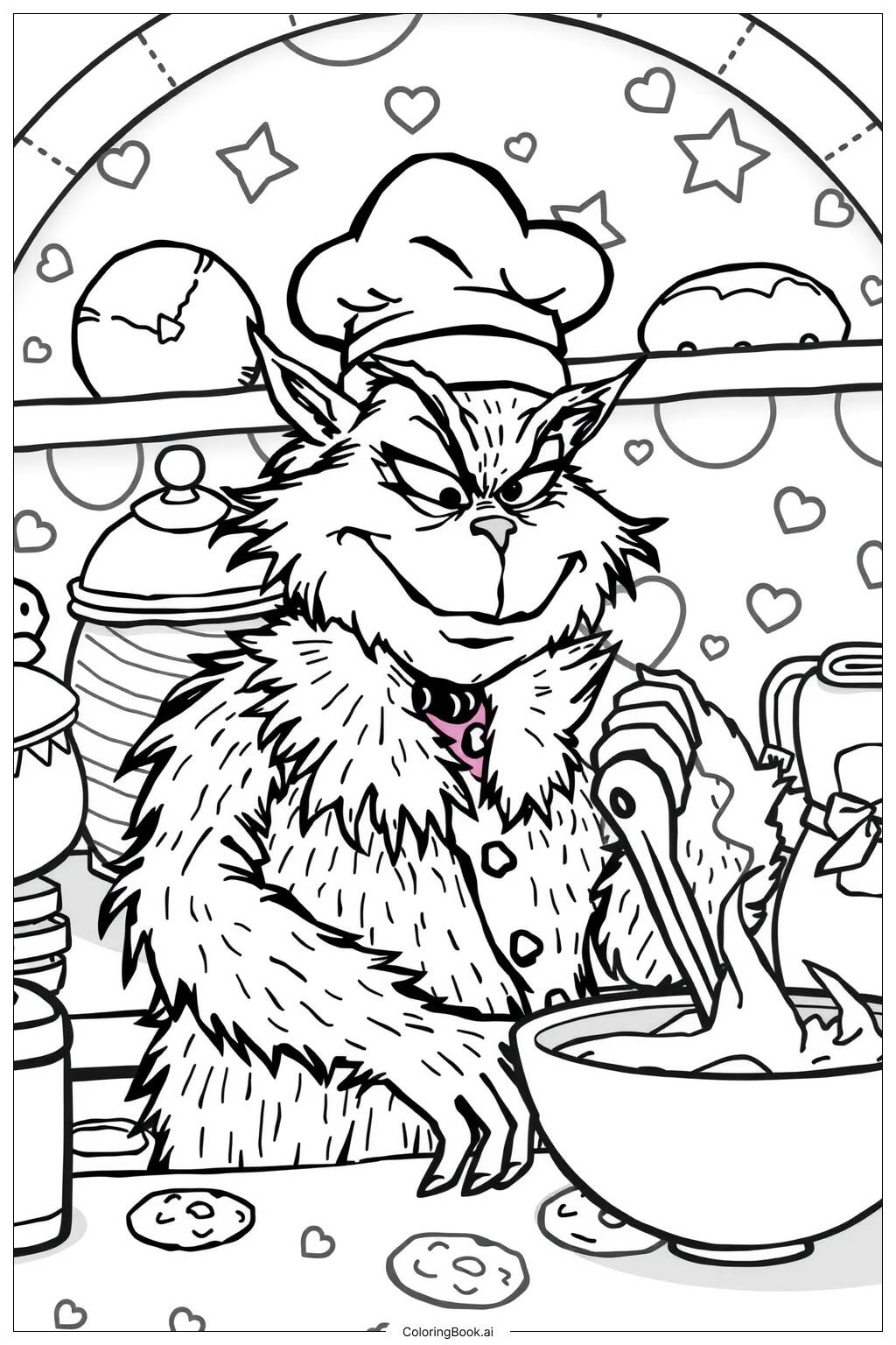  Page de coloriage Grinch cuisinier des biscuits pour Noël 