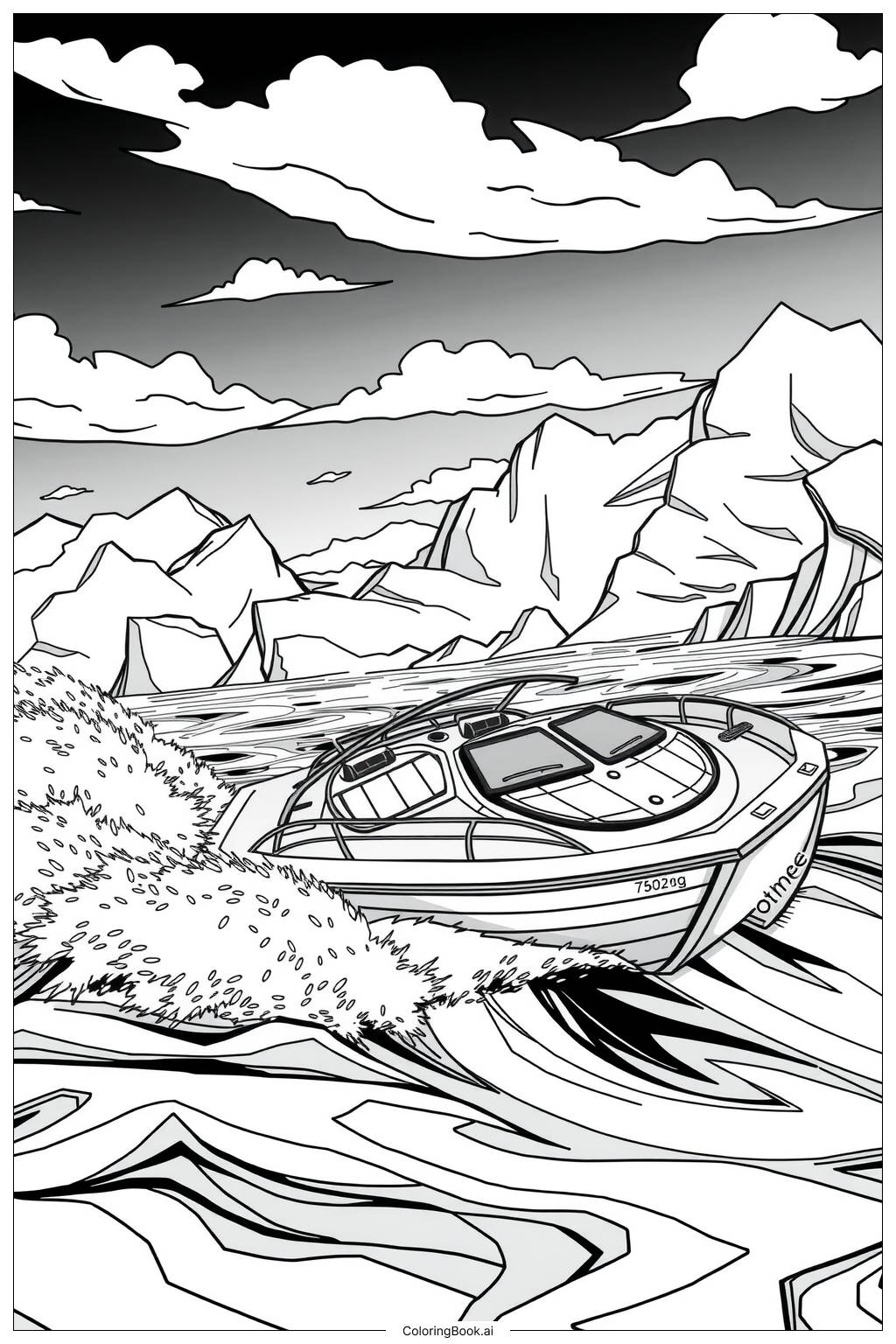  Page de coloriage Bateau à moteur sautant au-dessus des vagues 