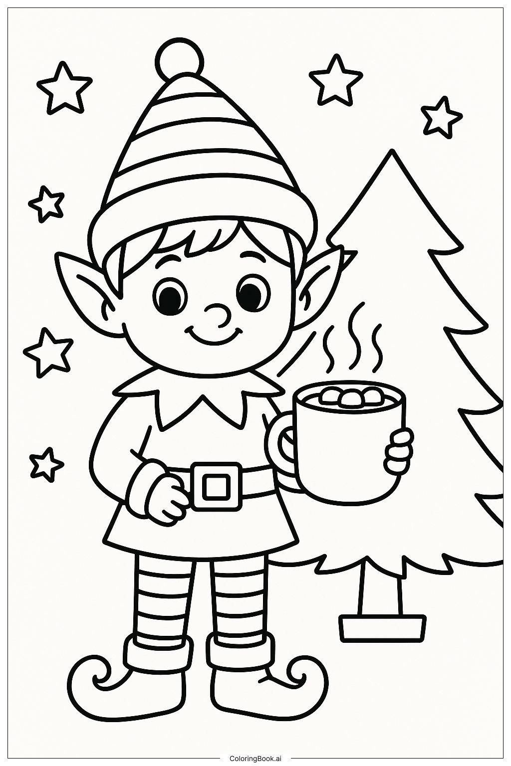  Christmas Elf with Hot Cocoa填色页 