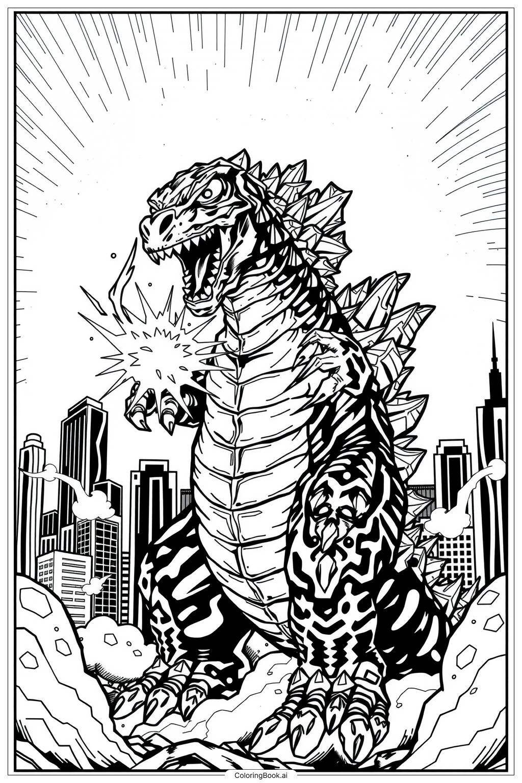  Página para colorear de godzilla lanzando fuego atómico-2 