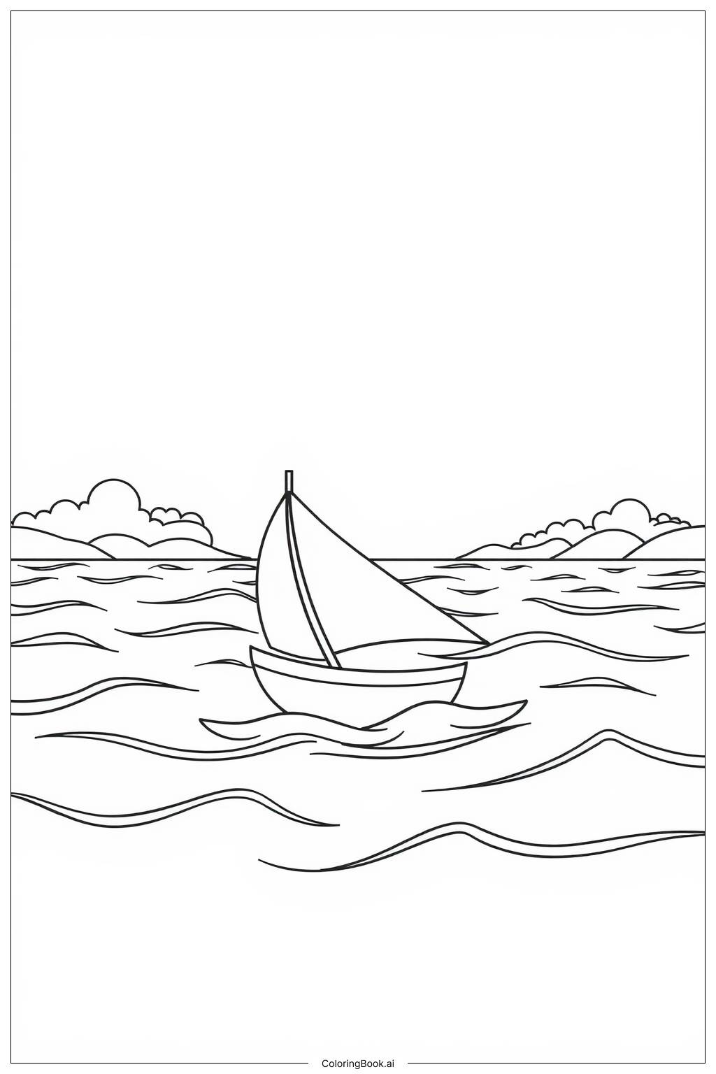  Page de coloriage Voilier lors d'une croisière au coucher du soleil 