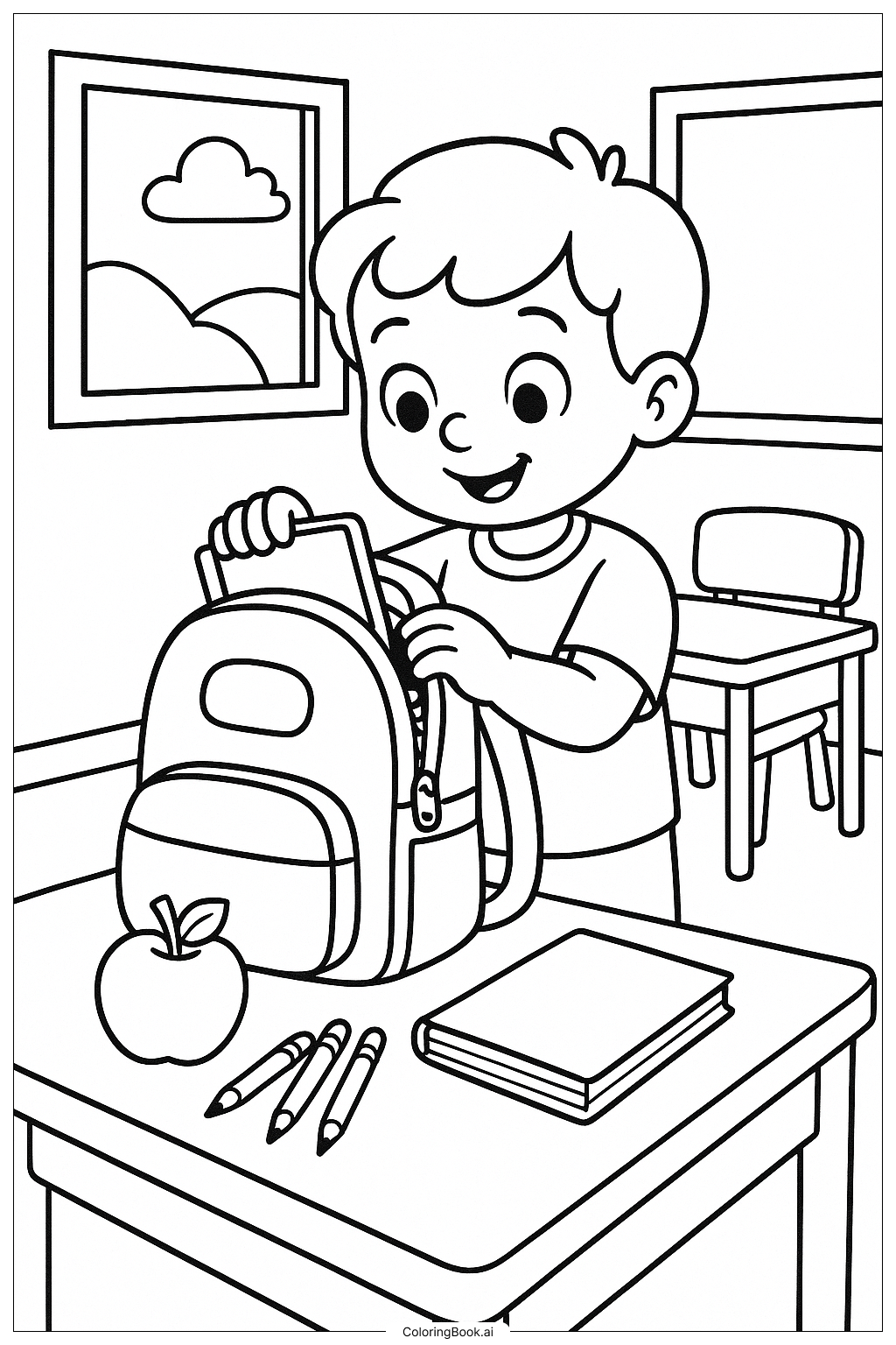  Page de coloriage Préparer le sac pour le premier jour d'école 