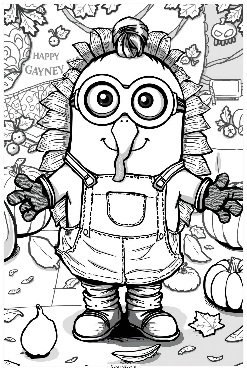  minion dressed as a turkey for thanksgiving-2 Coloring Page 