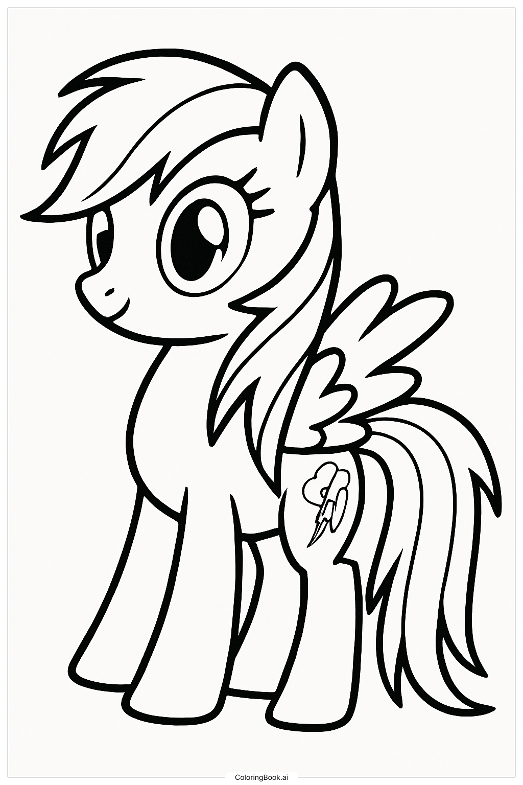  Página para colorear de Rainbow Dash con sus alas plegadas 