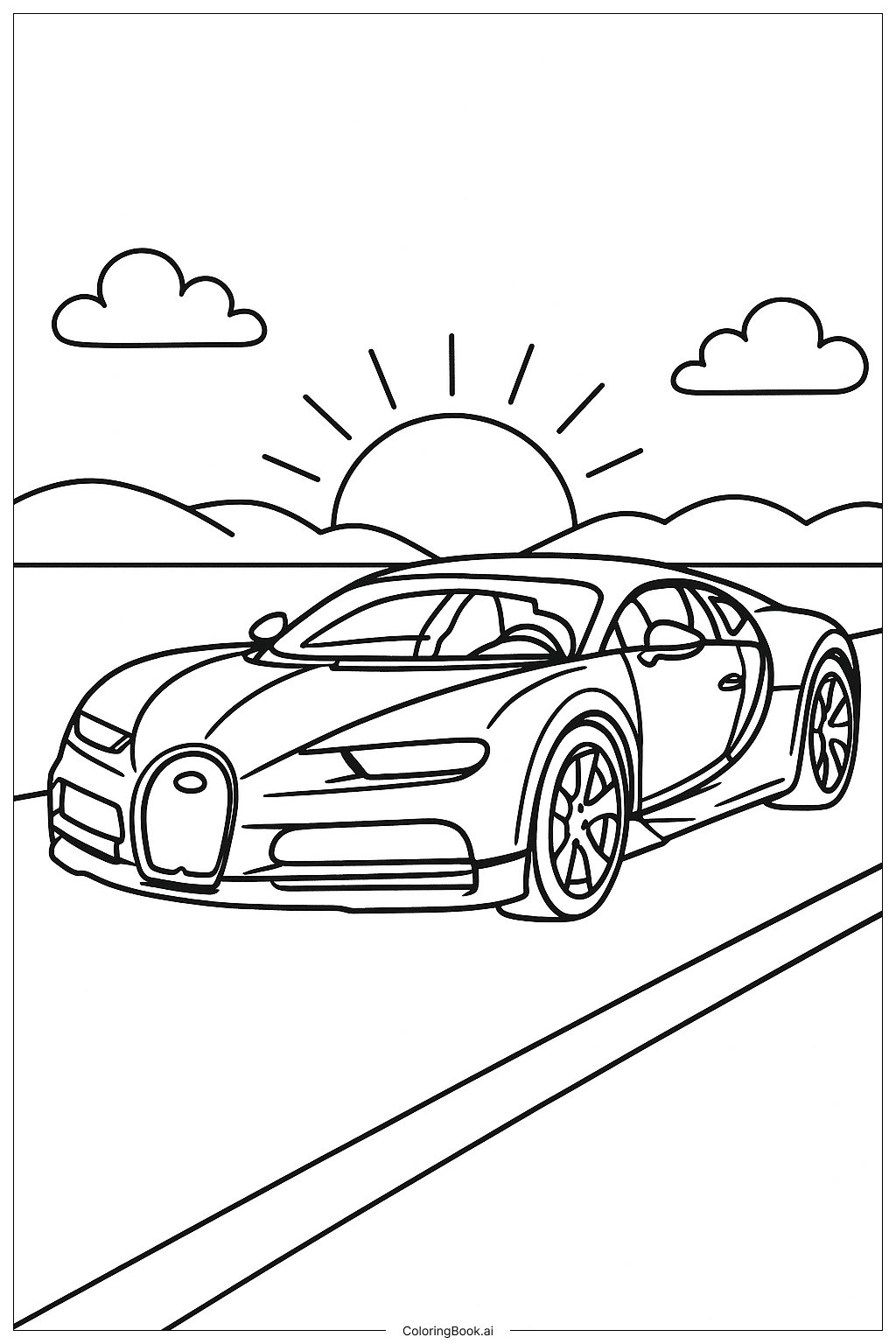  A Bugatti At Sunset Coloring Page 