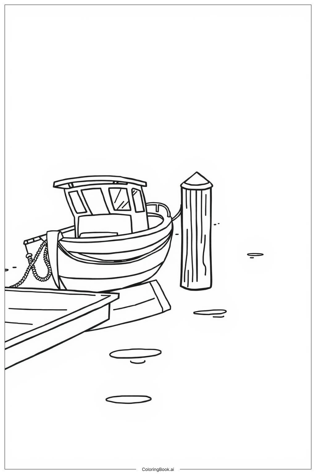  Page de coloriage Bateau Amarré dans une Marina Animée 