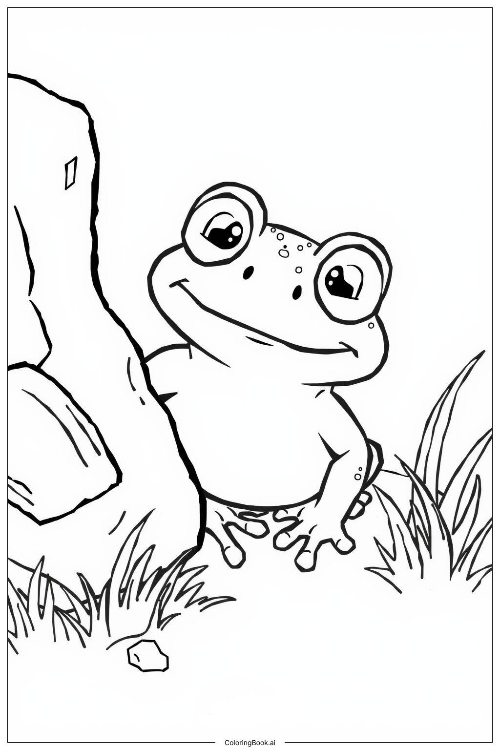  Frog Peeking Out from Behind a Rock Coloring Page 