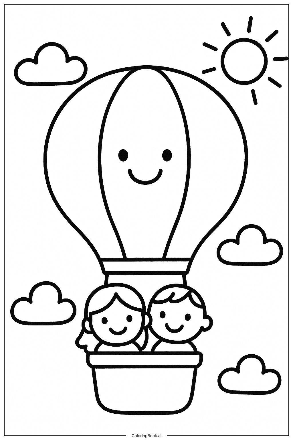  A Cozy Hot Air Balloon In The Sky Coloring Page 