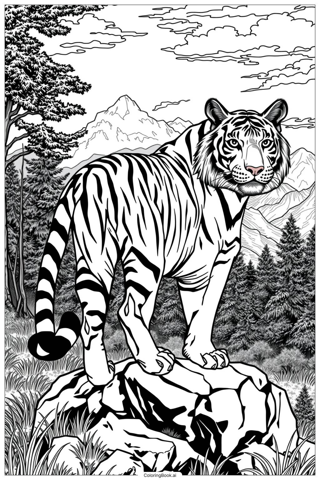  Page de coloriage Majesté du tigre du Bengale 