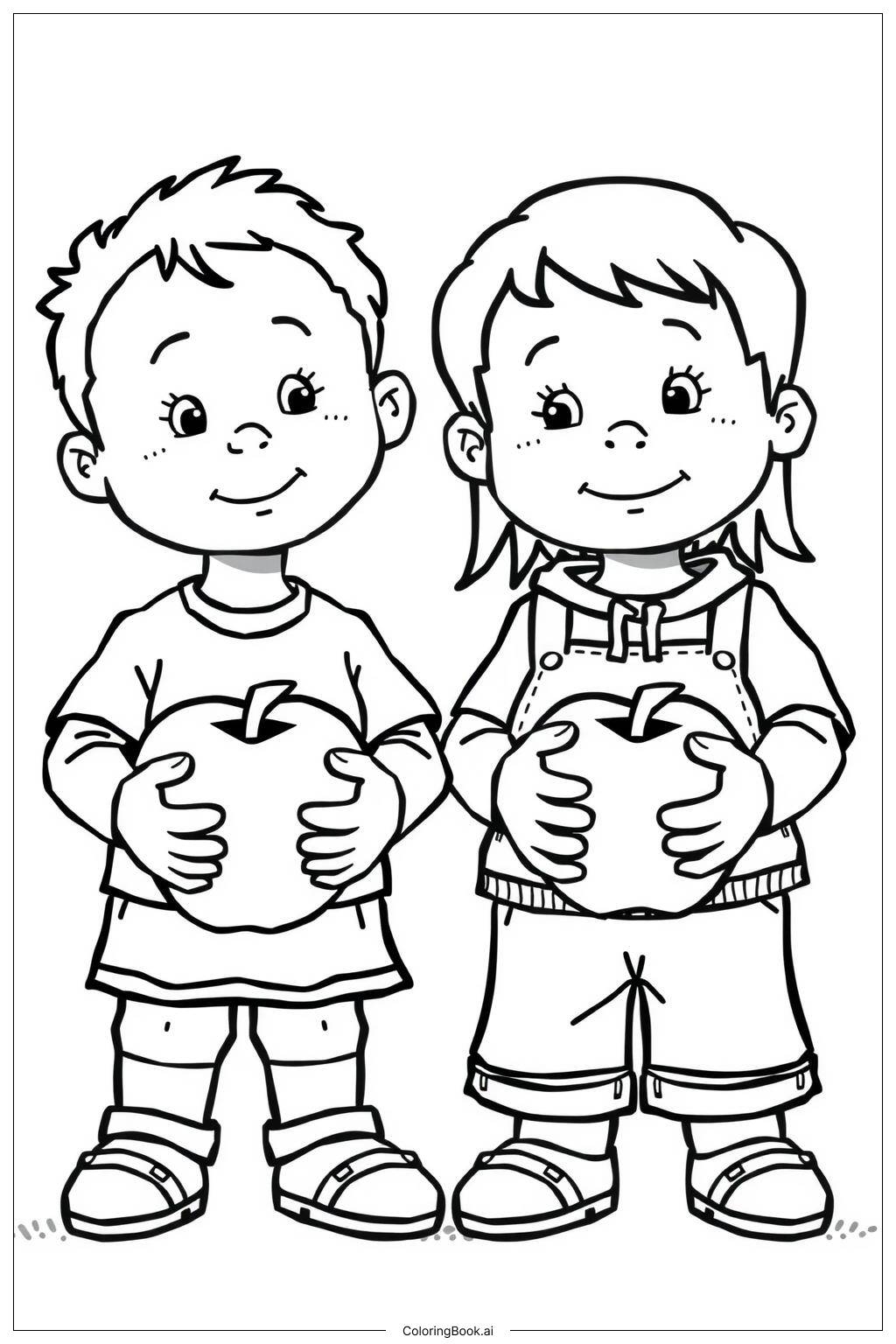  Children Enjoying Fresh Apples Coloring Page 