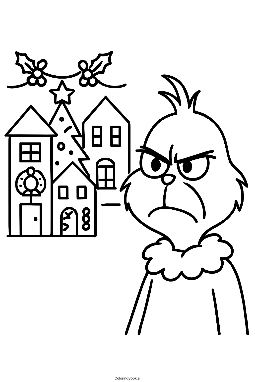  The Grinch Frowning At Festive Village Coloring Page 