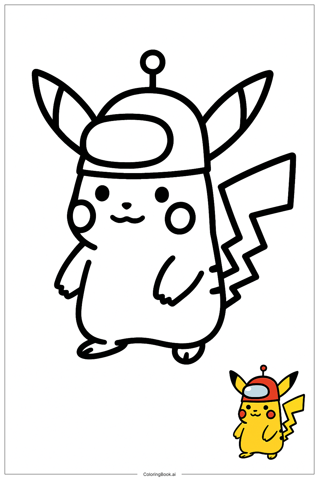  Pikachu Wearing Among Us Helmet Coloring Page 