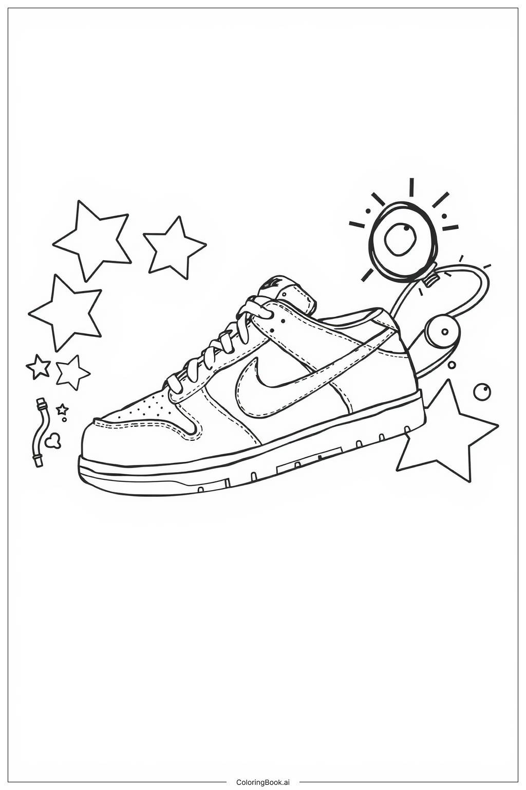  Página para colorir de tênis nike dunk com fundo de grafite 