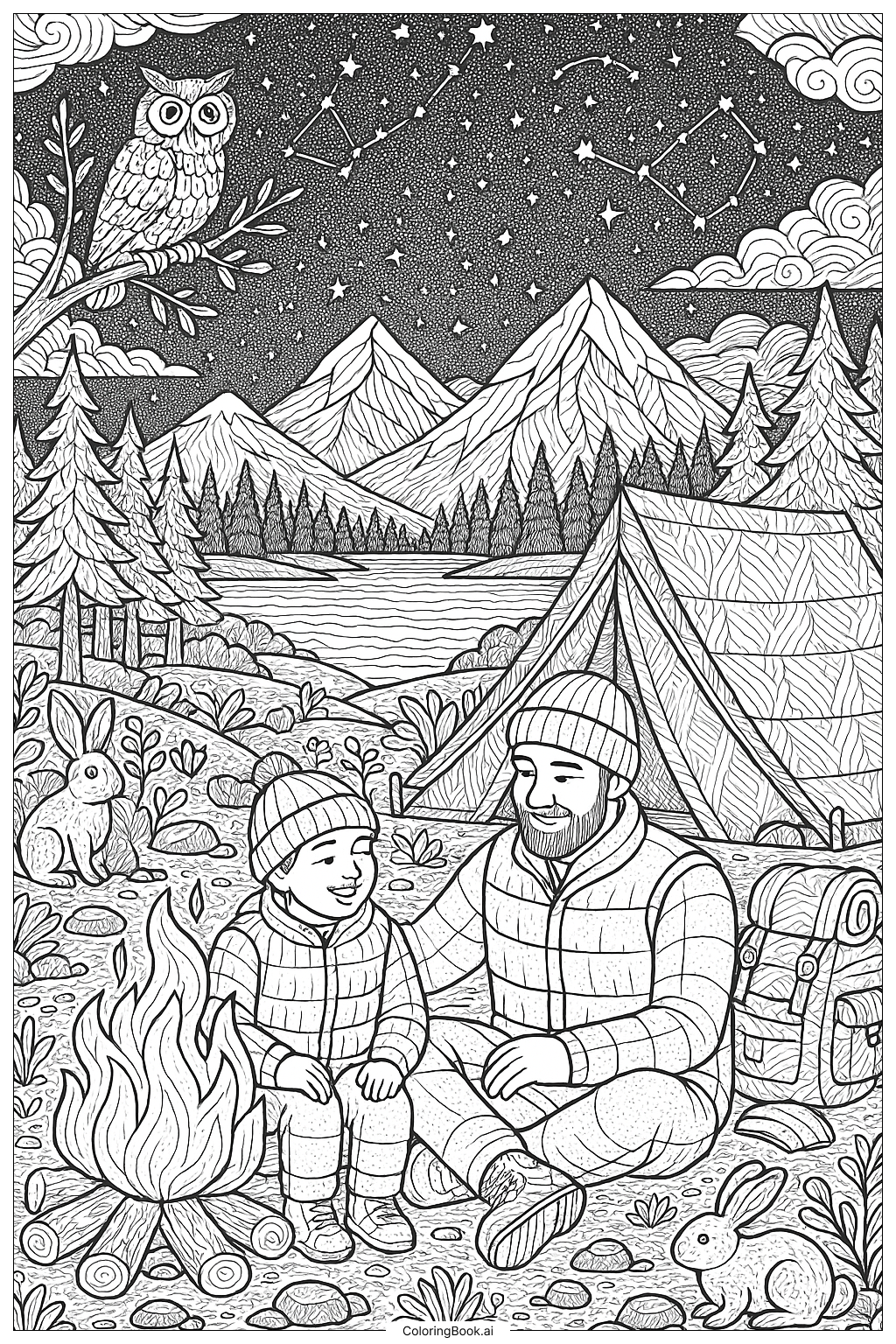  Vatertag Camping unter den Sternen Ausmalseite 