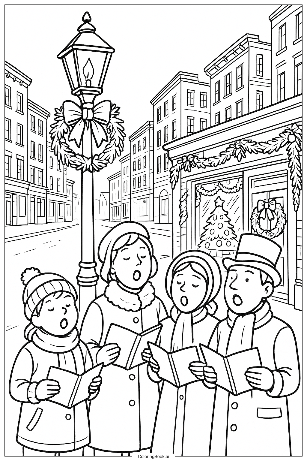12월 거리의 캐롤러들 색칠공부 페이지