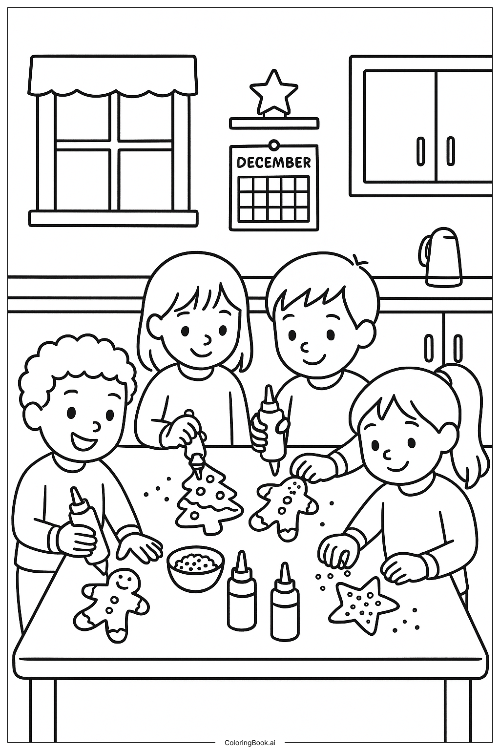 December Cookie Decorating Coloring Page