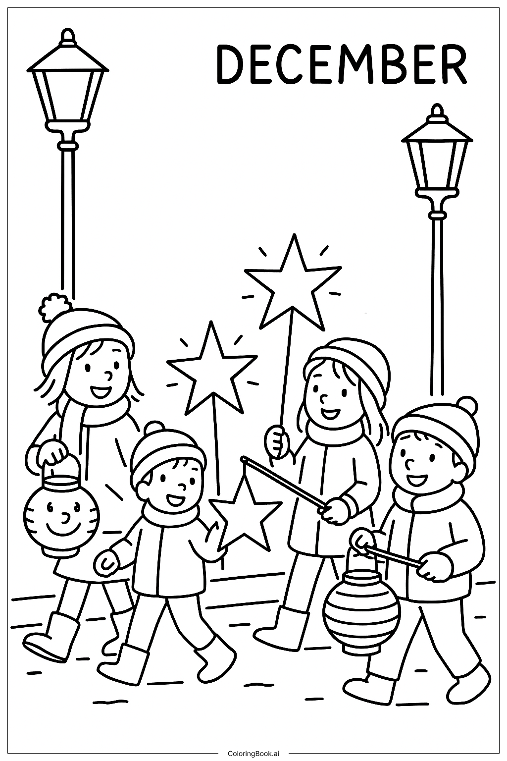 Trang tô màu Diễu hành đèn lồng tháng Mười Hai