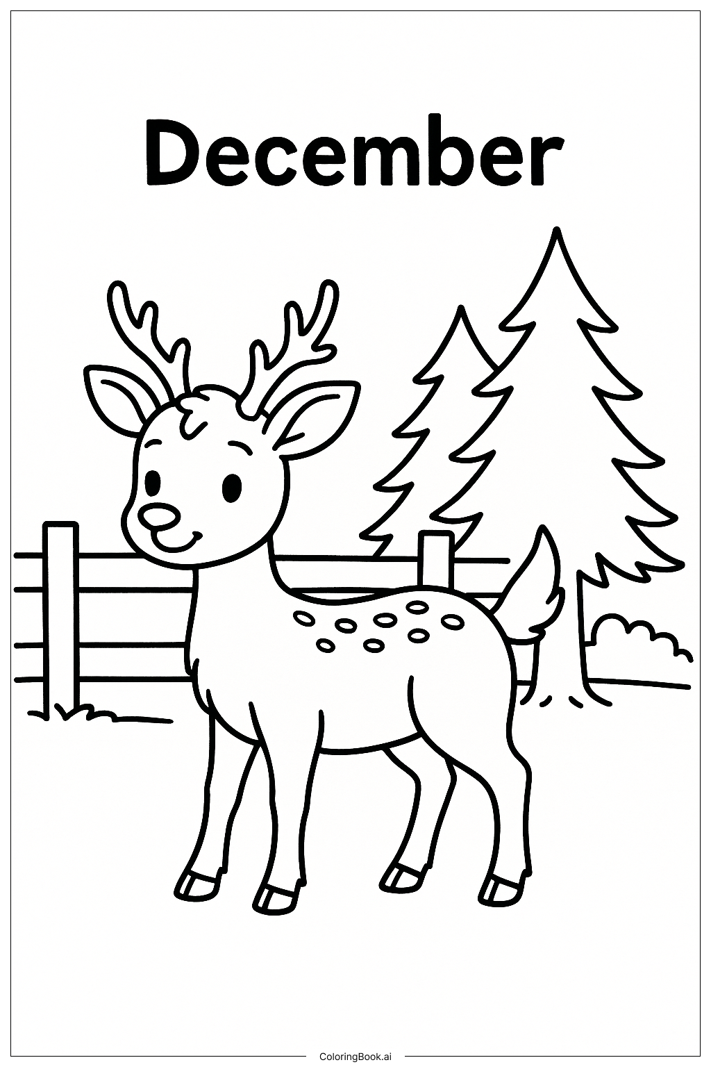 December Little Reindeer Coloring Page