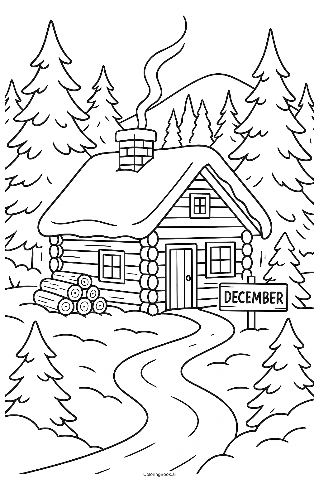  十二月山中小屋著色頁 