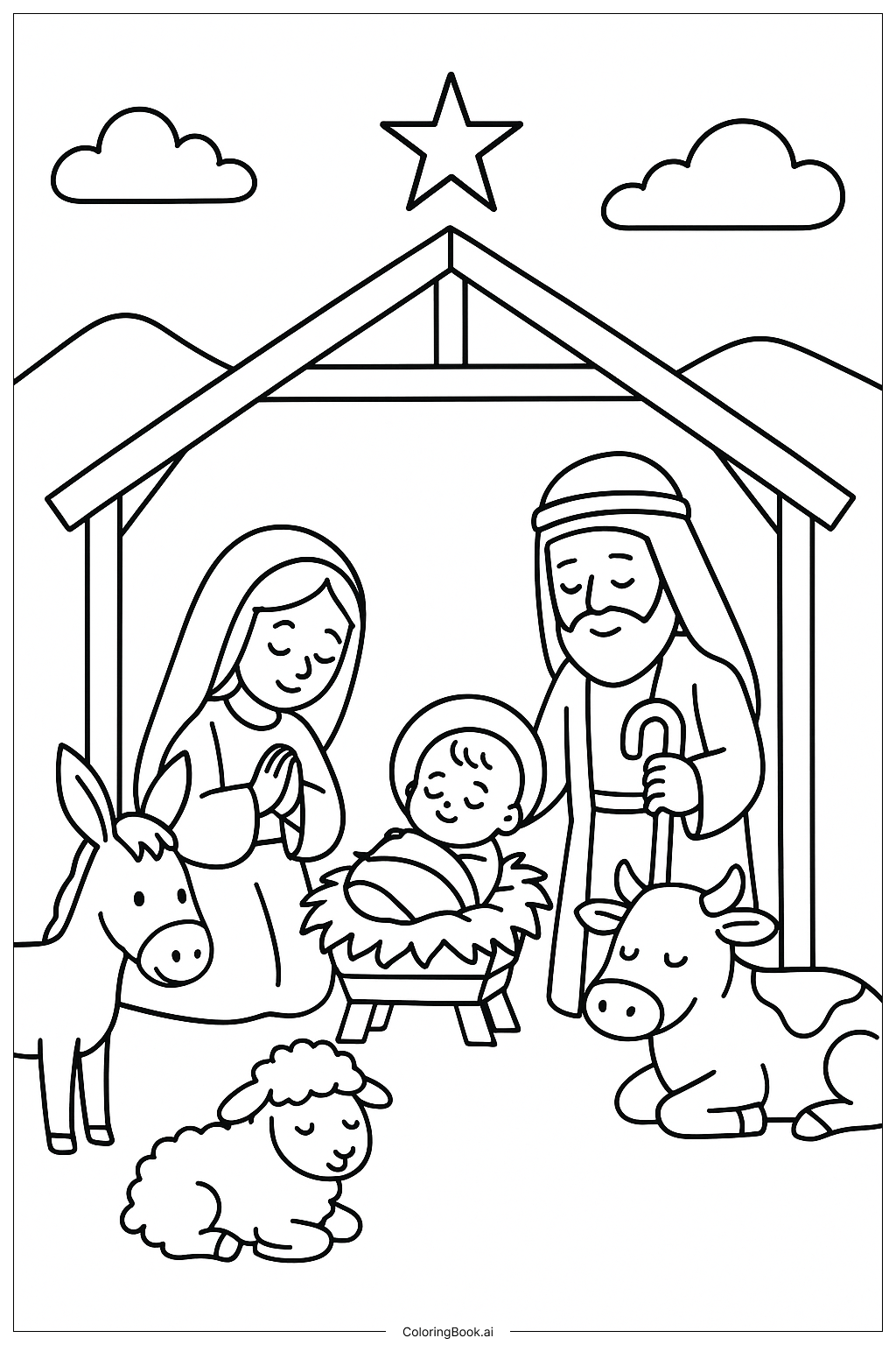  Einfache Weihnachtskrippe im Dezember Ausmalseite 