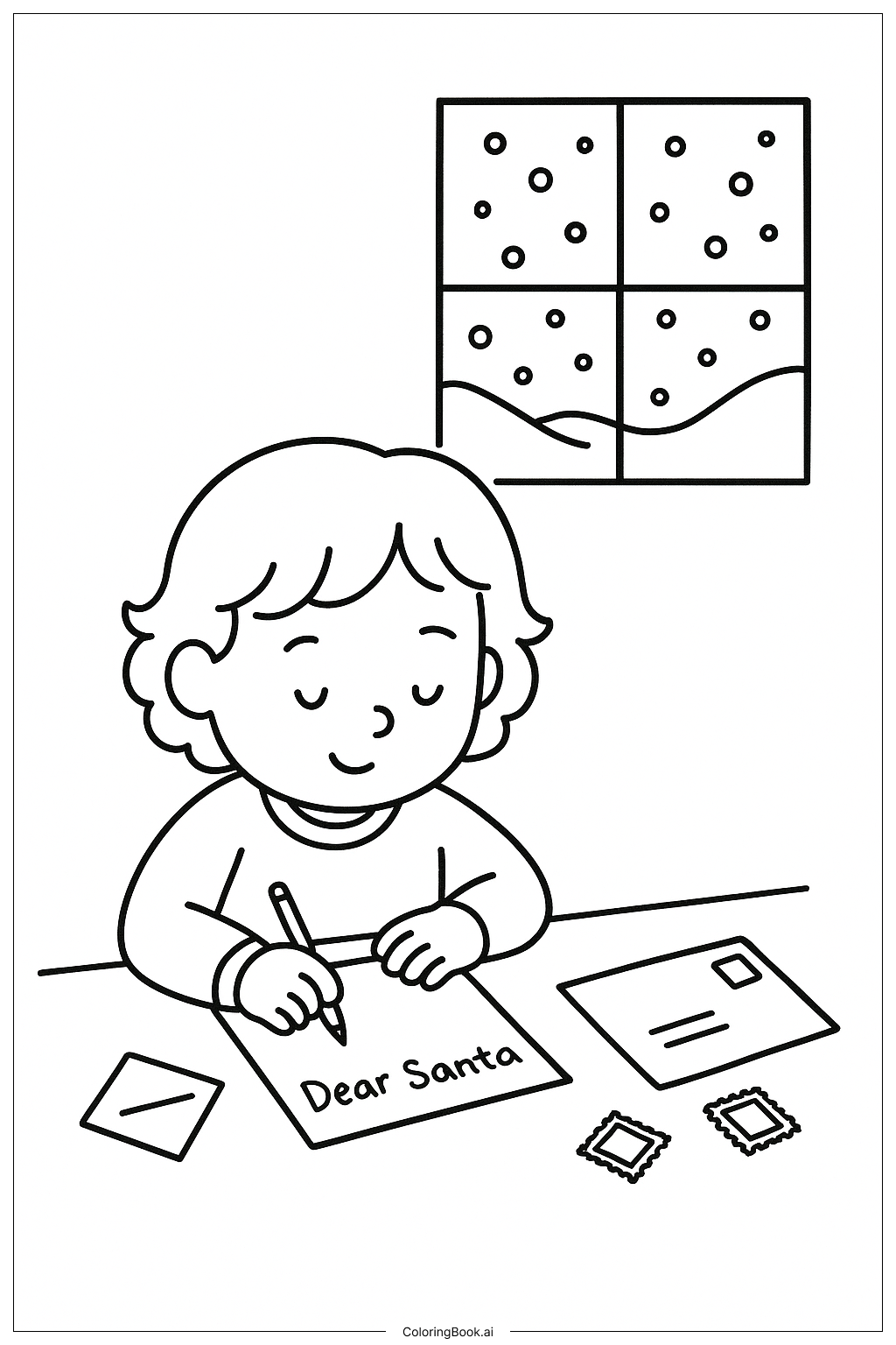  Página para colorear de Carta de Santa de diciembre 