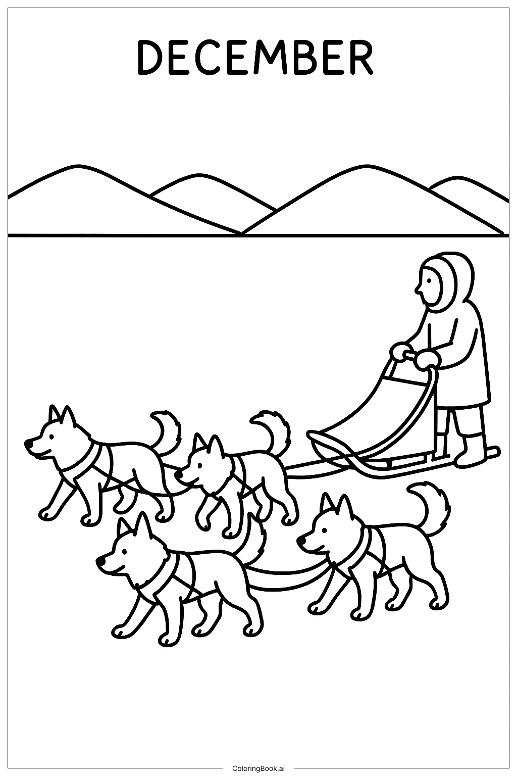  十二月雪橇犬隊著色頁 
