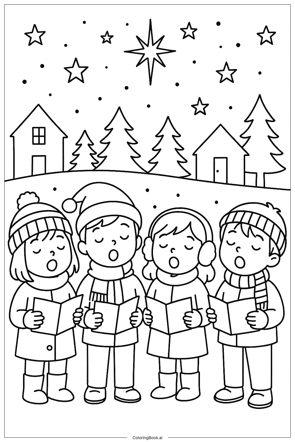 December Starry Carol Night Coloring Page
