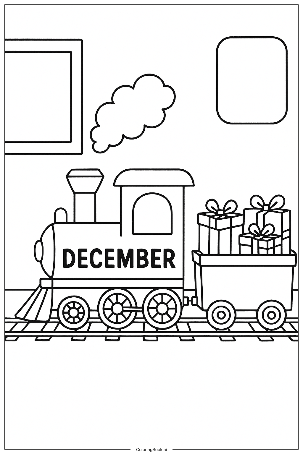 December Train Toy Coloring Page