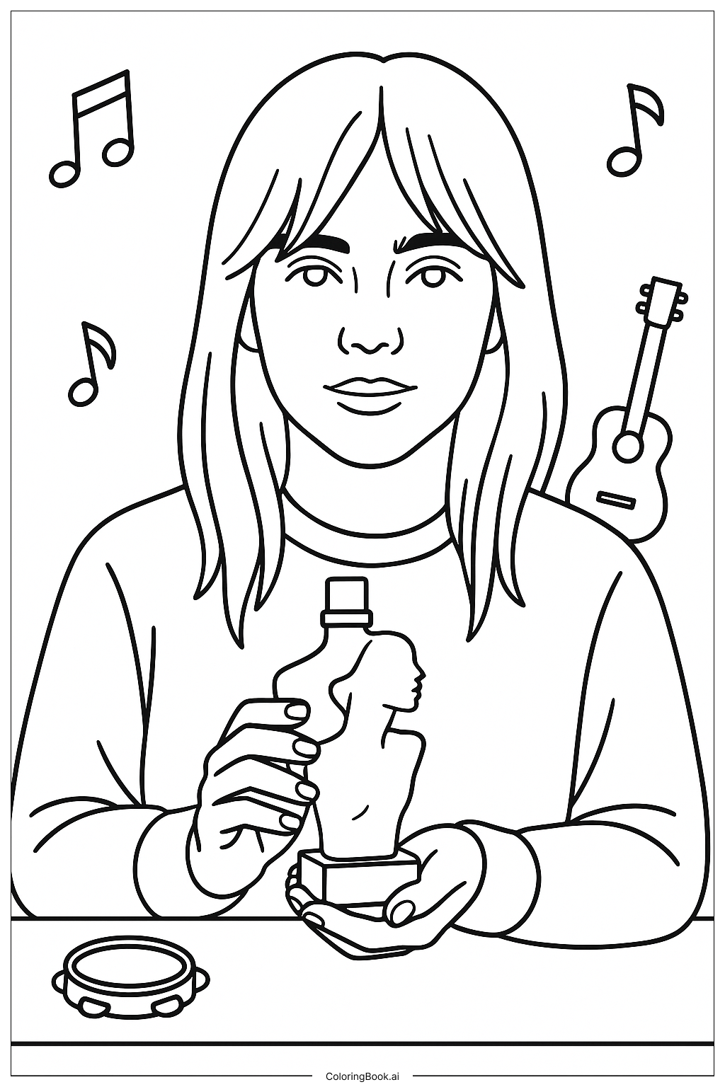 Billie Eilish 與她的香水瓶著色頁