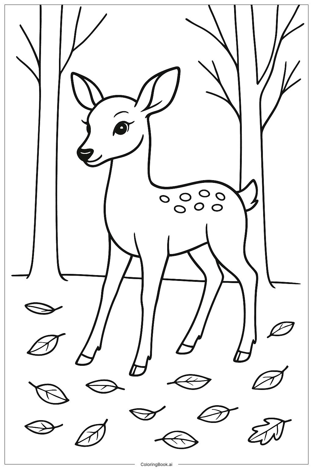 Página para colorir de Veado nas Folhas de Outono