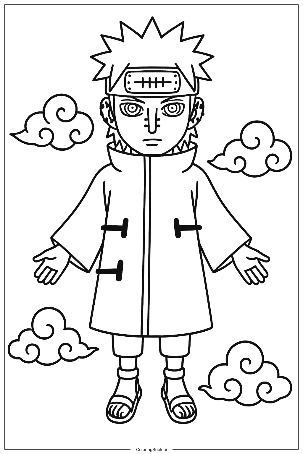  Pain With Rinnegan Eyes Floating In Sky Coloring Page 