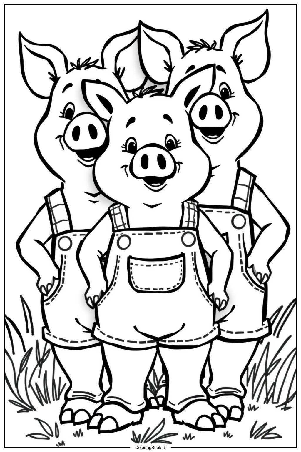  Page de coloriage Les Trois Petits Cochons Construisant Leurs Maisons 