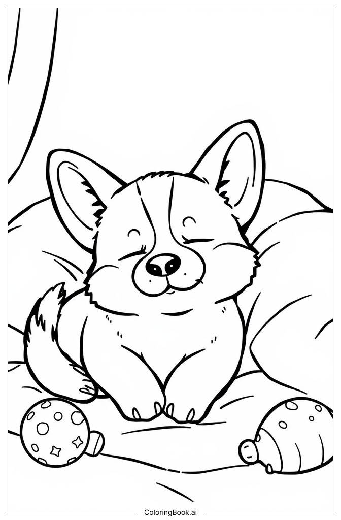  Page de coloriage Corgi bébé endormi 