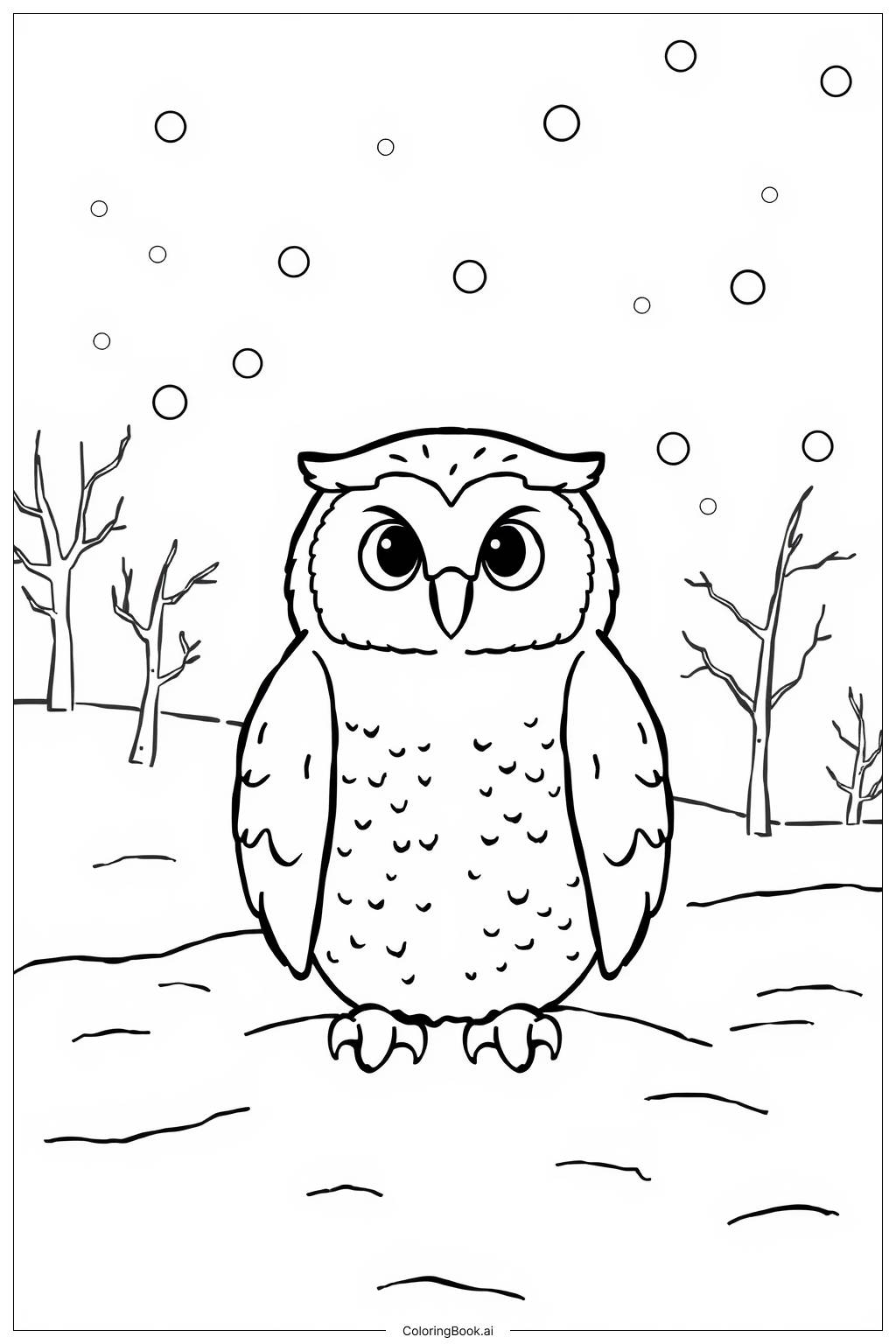  Snowy Owl in Winter Coloring Page 