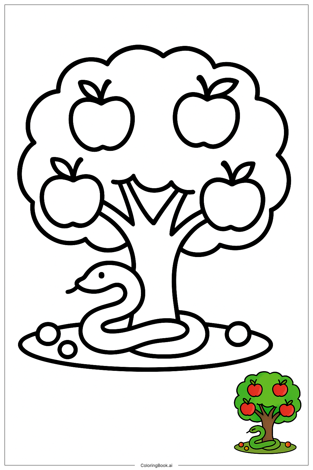  Página para colorear de Jardín Bíblico del Edén Árbol 