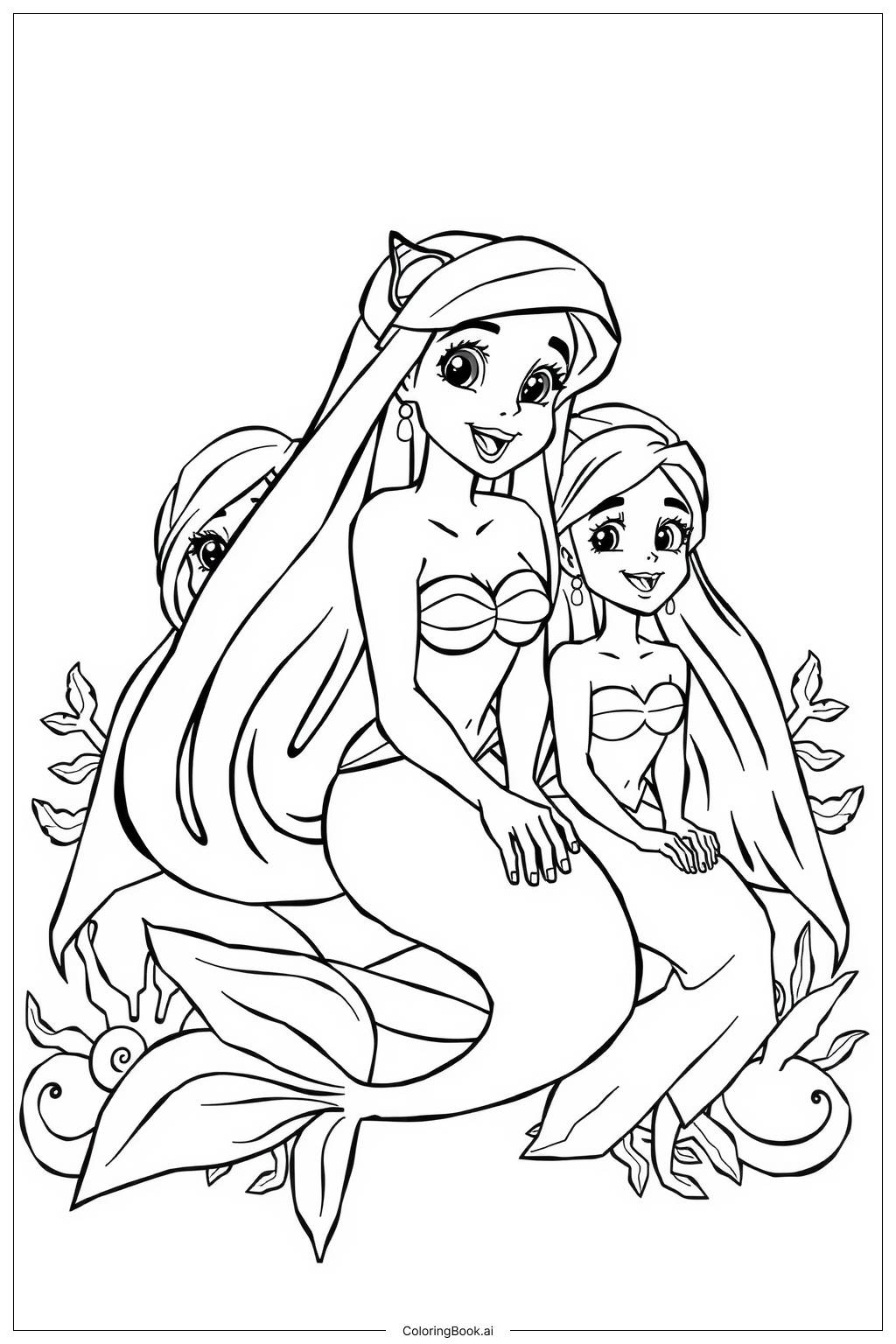  Page de coloriage Ariel et ses sœurs chantant ensemble 