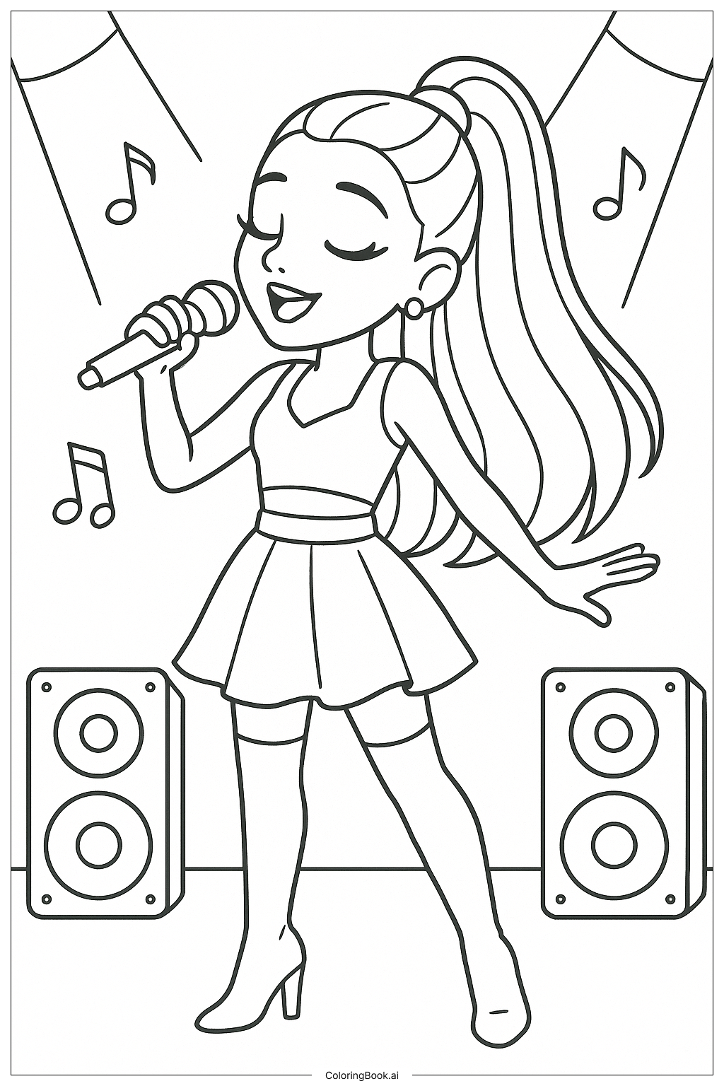 Ariana Grande auf der Bühne mit Lichtern Ausmalseite