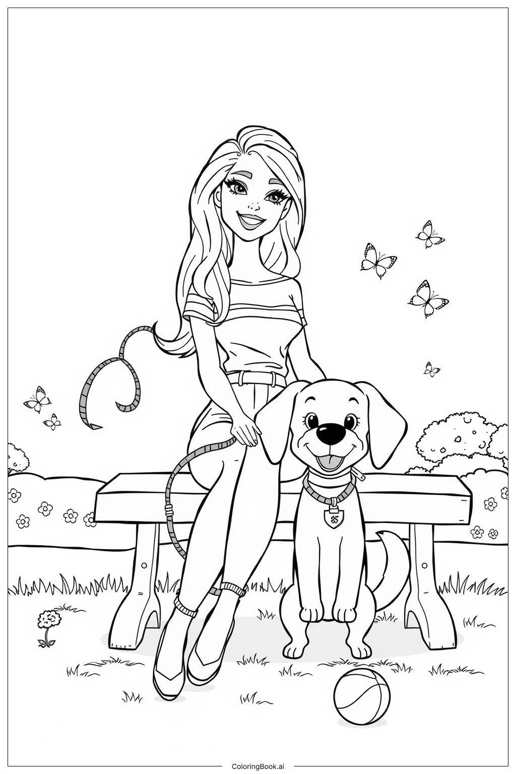  Página para colorear de barbie con su perro página para colorear 