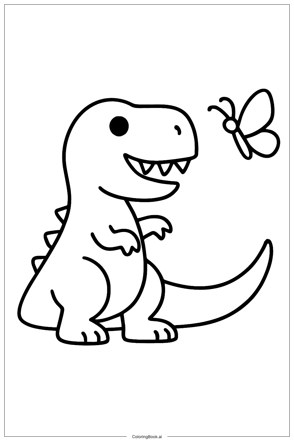  Página para colorir de T-Rex e uma Borboleta 
