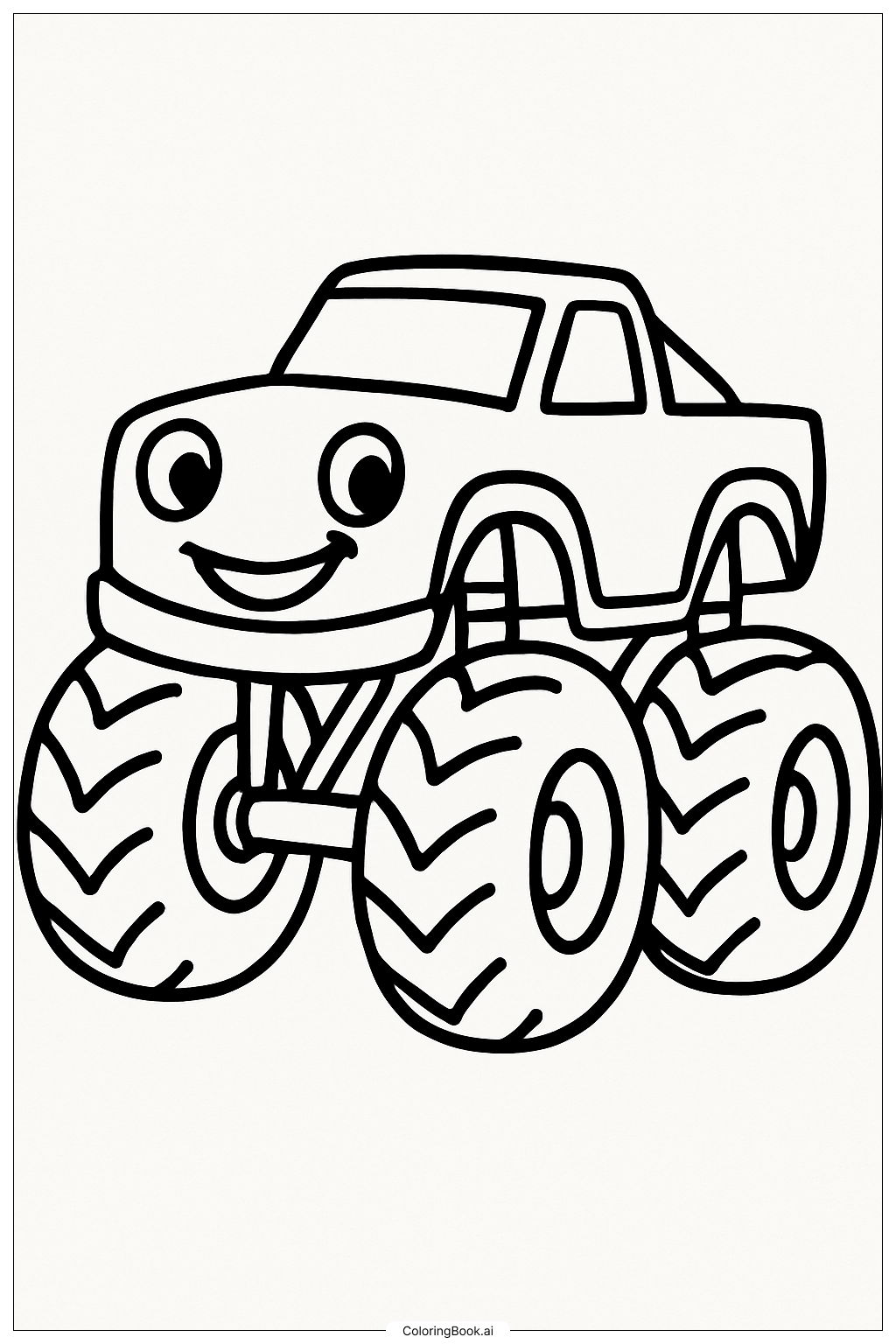  笑顔のモンスタージャムトラックの塗り絵ページ 