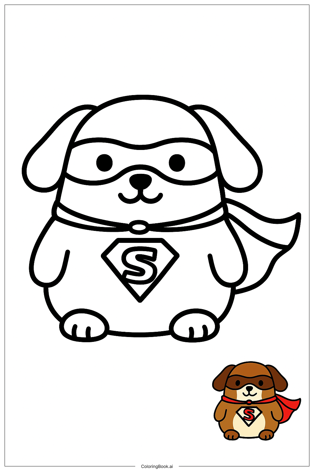  Página para colorear de Perro Squishmallow con Capa de Superhéroe 