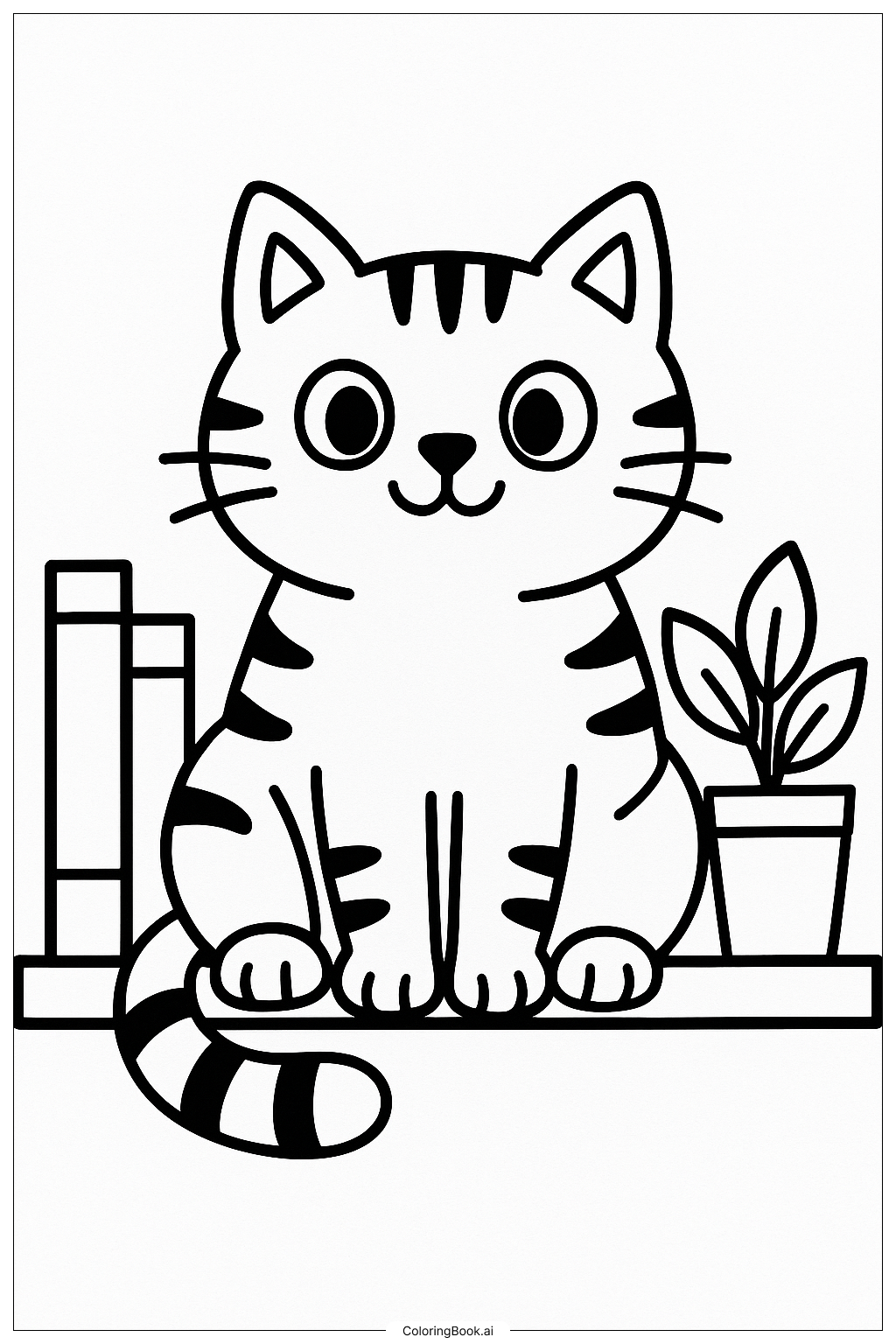 安静书架上的博比小猫填色页