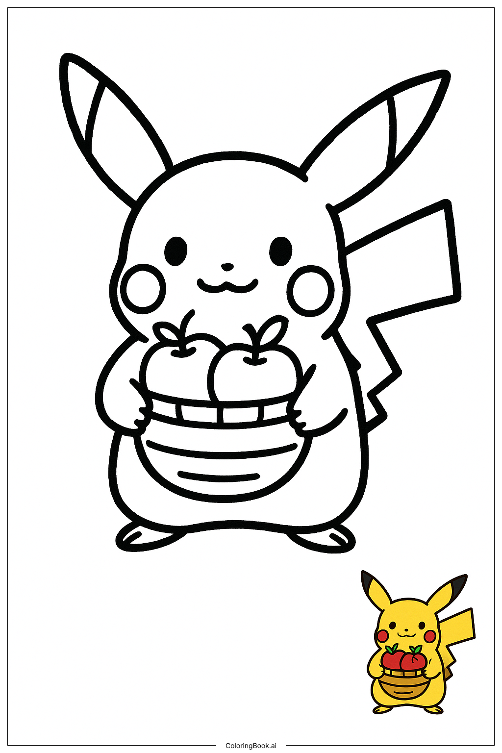  Pikachu Carrying A Basket Of Apples Coloring Page 