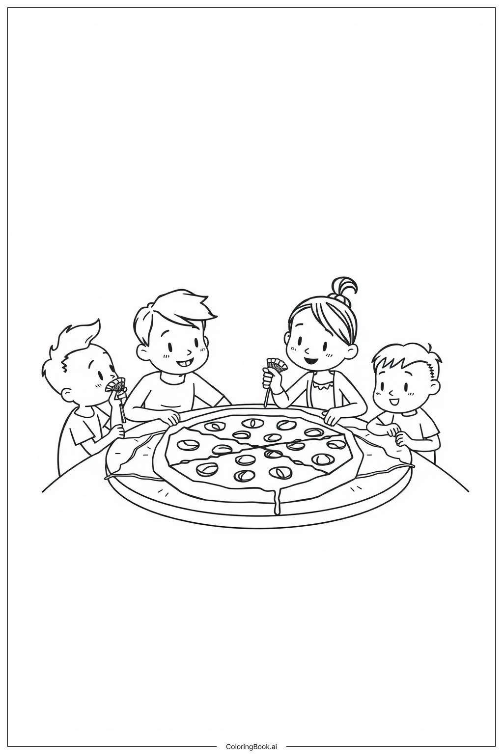  Family Eating Pizza Together Coloring Page 