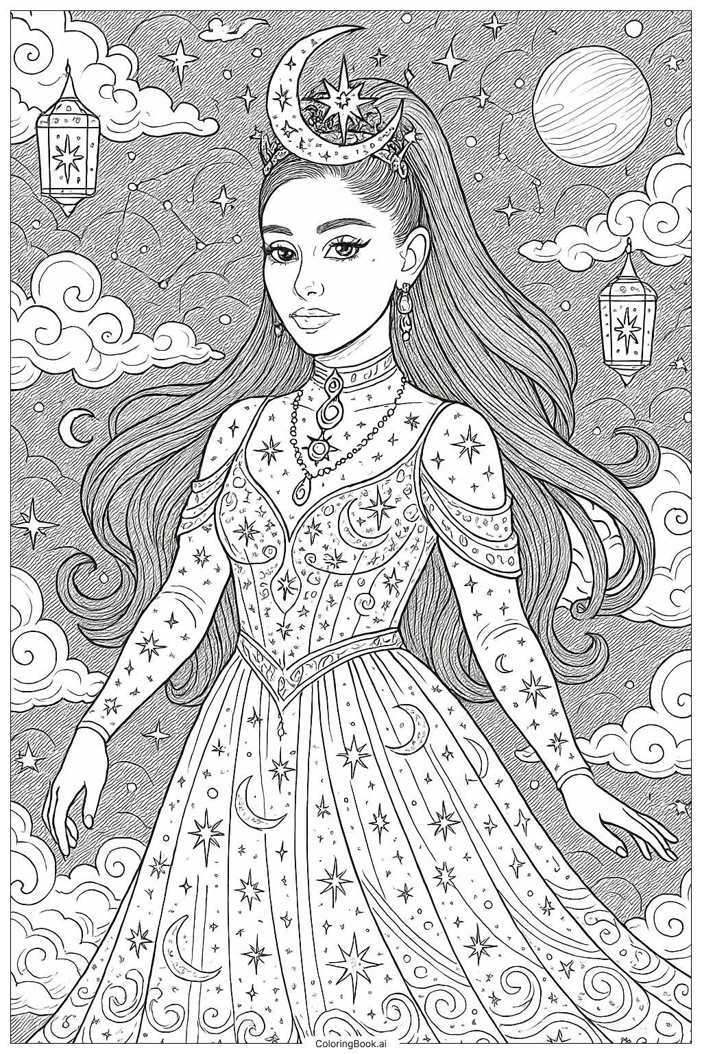  Página para colorear de Ariana Grande como una diosa celestial 