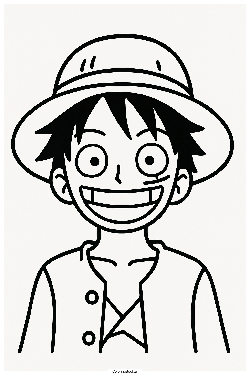  ルフィのシンプルなイラストの塗り絵ページ 