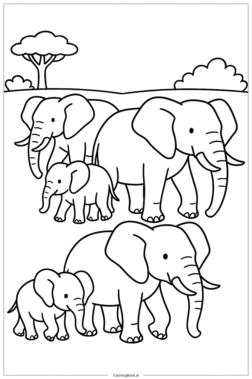  African Elephant Herd Coloring Page 