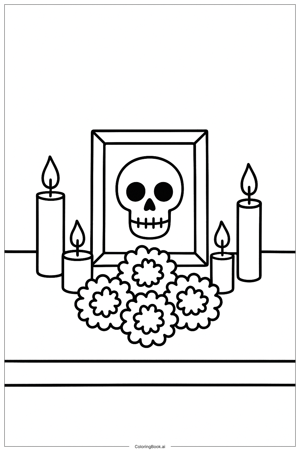 촛불이 있는 죽은 자들의 날 제단 색칠공부 페이지 